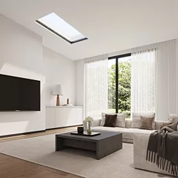 Blinde Design Niche 40 Coffee Table defines a modern living room with a low-line concrete surface that enhances minimalist décor.